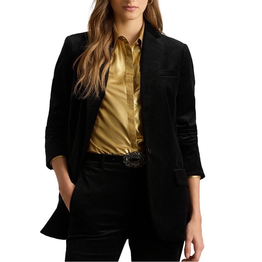 Lauren Ralph Lauren Stretch Velvet Blazer in Black Velvet, size 6